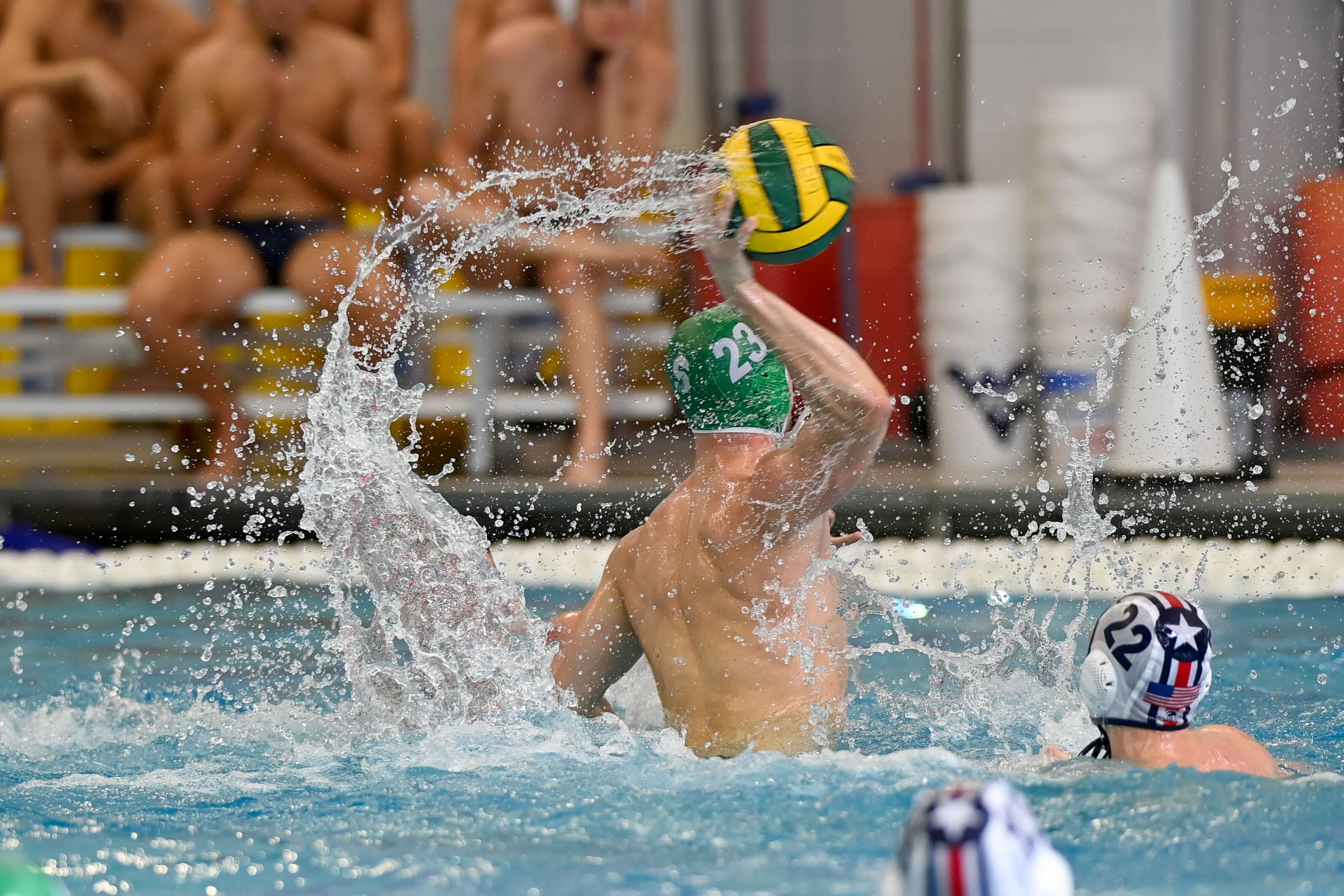 Water polo player attempting a shot